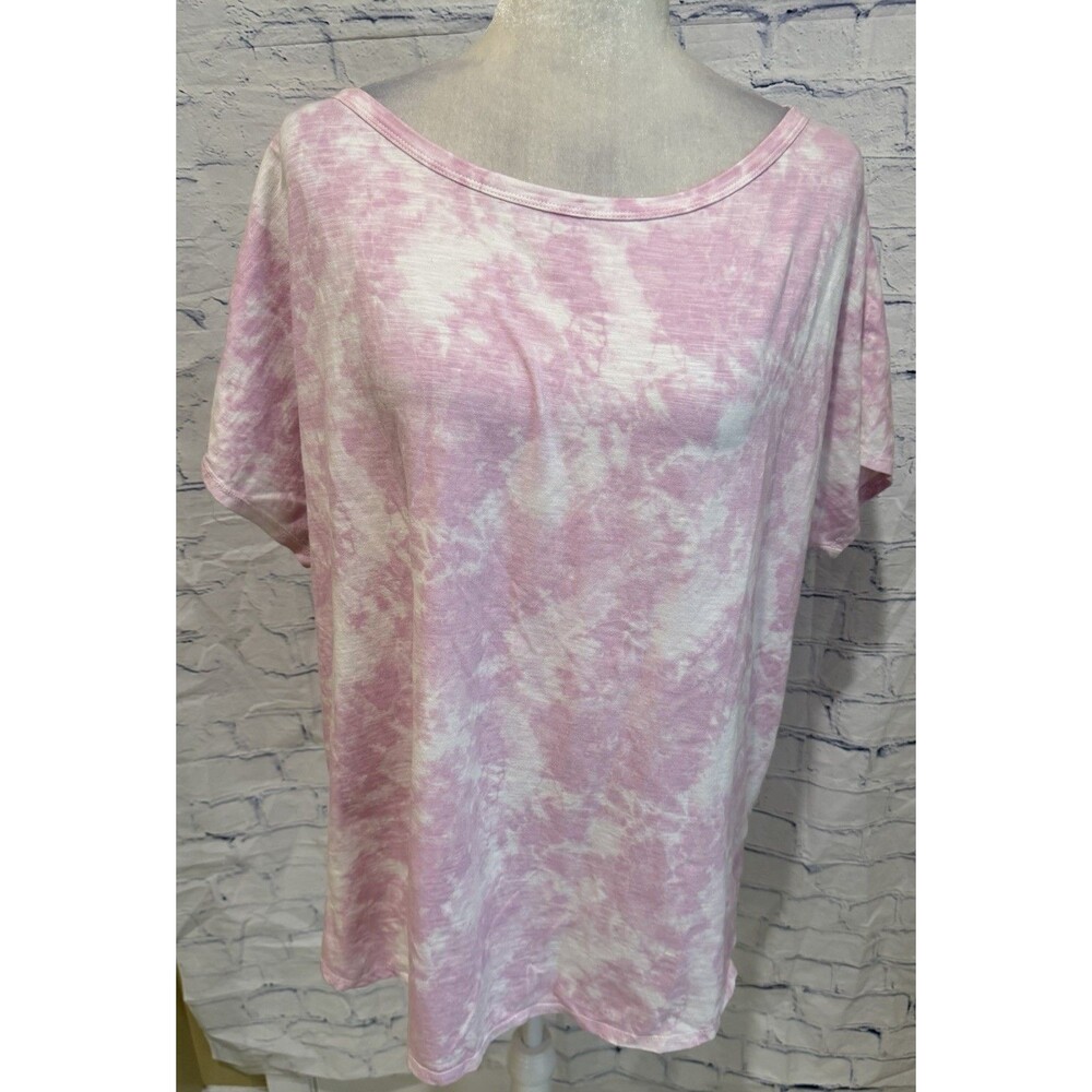 Earth Yoga womens pink white tie dye short sleeve t shirt 1X